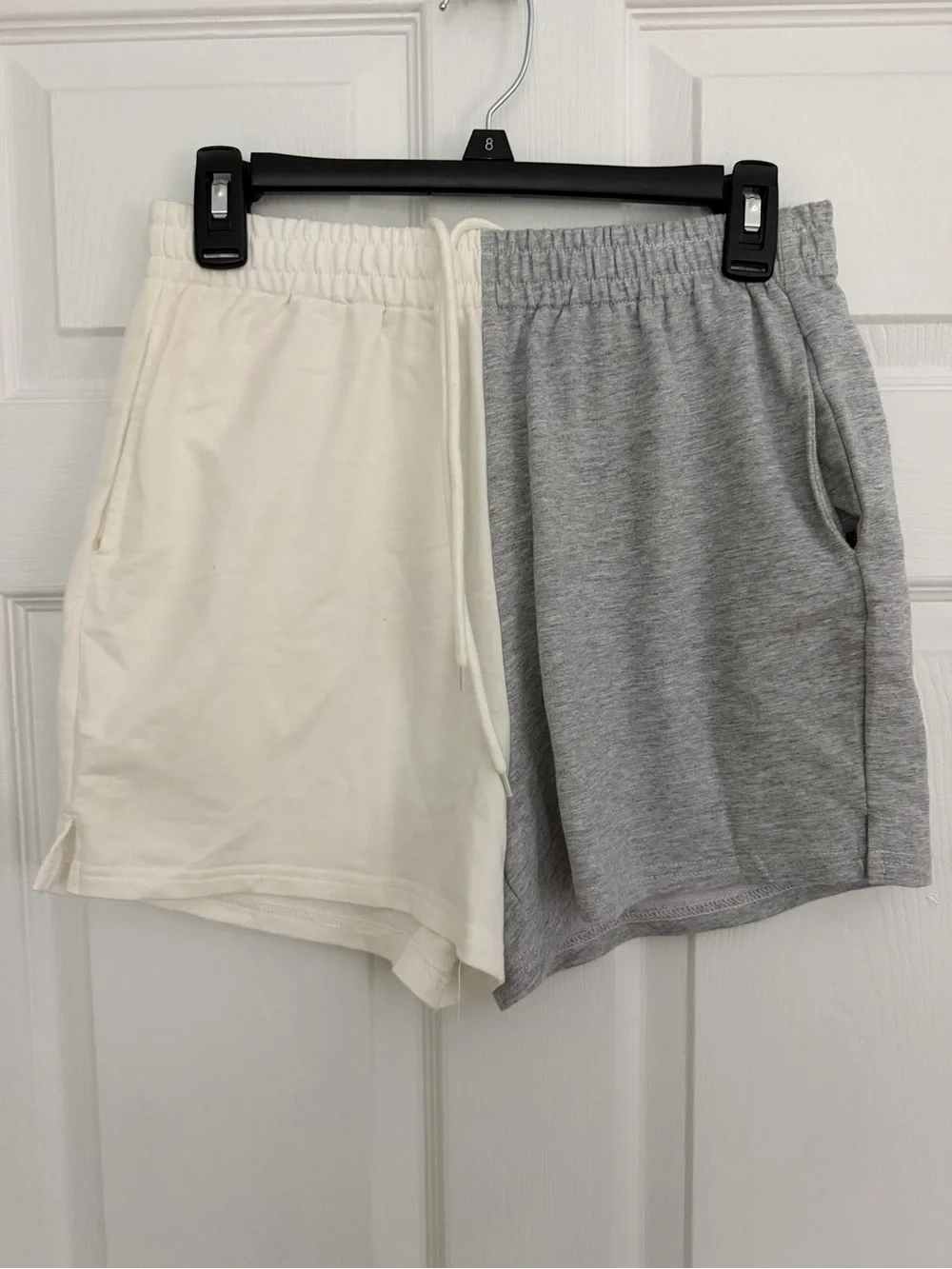 Two-Tone White and Light Gray Women's Drawstring Shorts